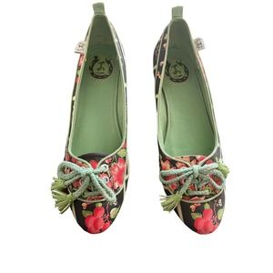 MISS L FIRE Canvas Cherry Blossom Tie Toe Slip on Flats‎ EU 41 EUC